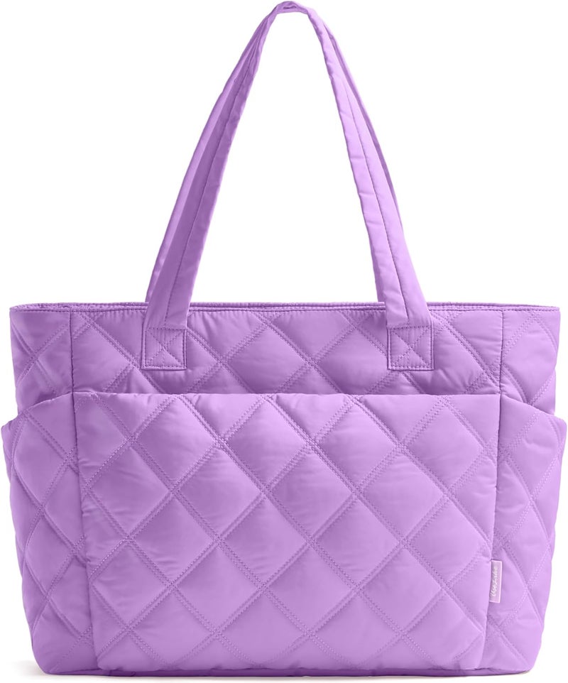 Uselike Tote Bag for Women, Lightweight Puffer Tote Work Bags with Compartments for Travel, Quilted Shoulder Bag with Zipper - Image 1